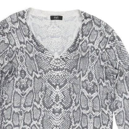 F&F Womens Silver Animal Print Knit Pullover Jumper Size 10