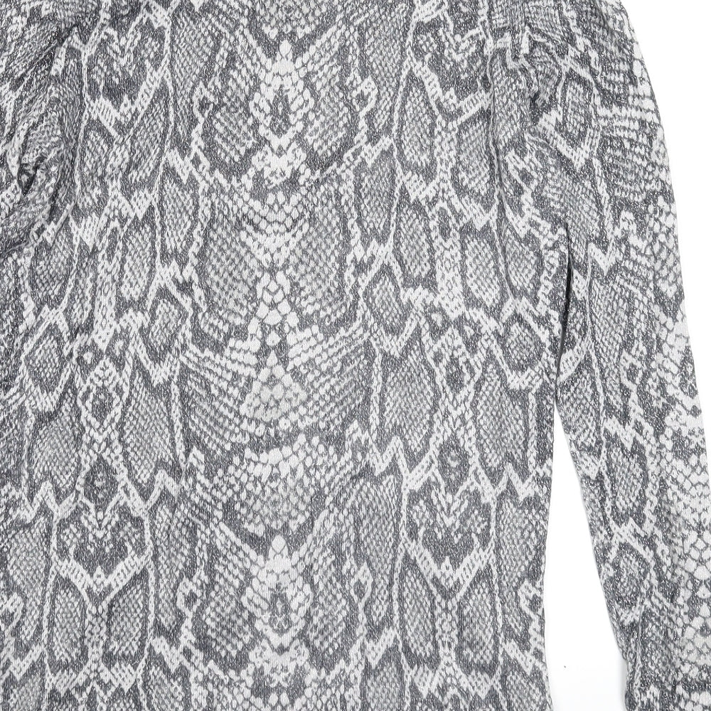 F&F Womens Silver Animal Print Knit Pullover Jumper Size 10