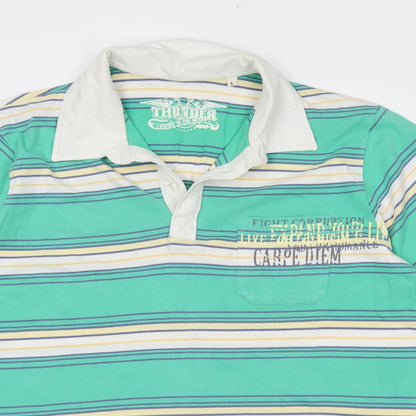 THUNDER Mens Green Striped   Polo Size L