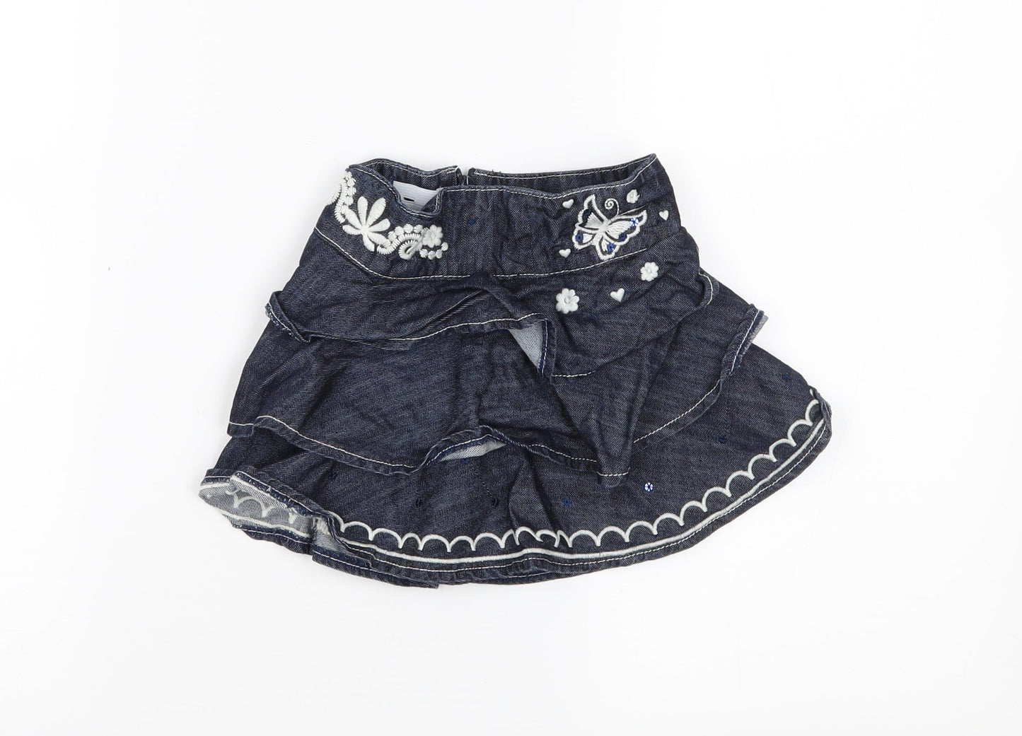 Autograph Girls Blue Floral Denim Pleated Skirt Size 12-18 Months