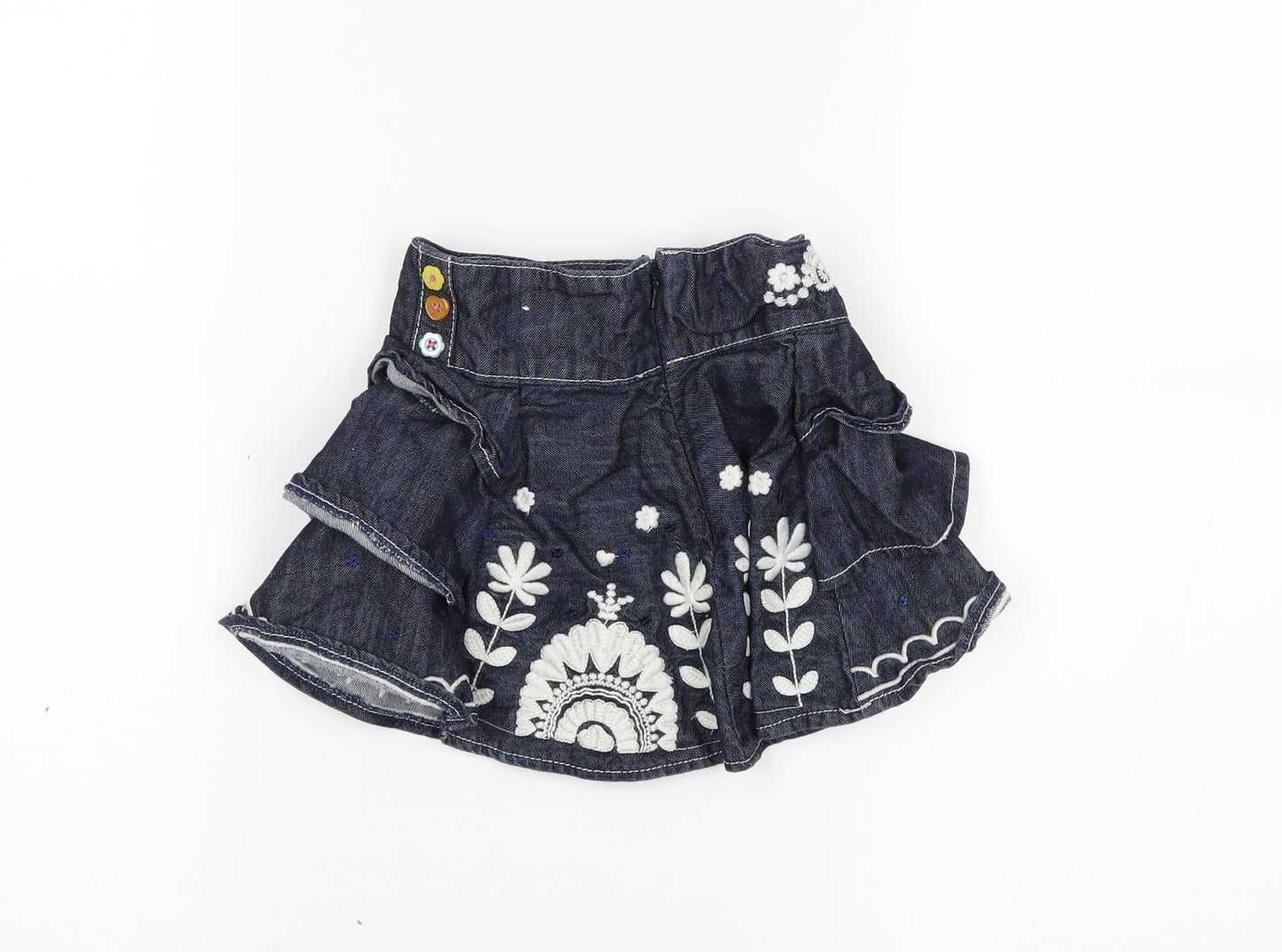 Autograph Girls Blue Floral Denim Pleated Skirt Size 12-18 Months