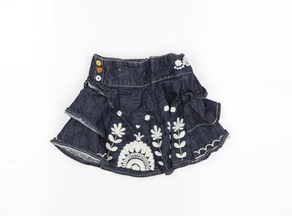 Autograph Girls Blue Floral Denim Pleated Skirt Size 12-18 Months