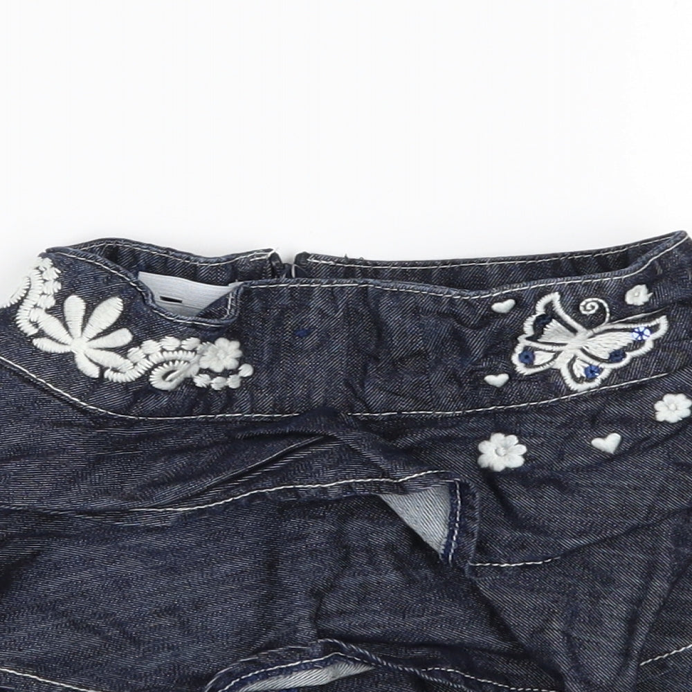 Autograph Girls Blue Floral Denim Pleated Skirt Size 12-18 Months