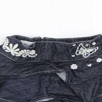Autograph Girls Blue Floral Denim Pleated Skirt Size 12-18 Months