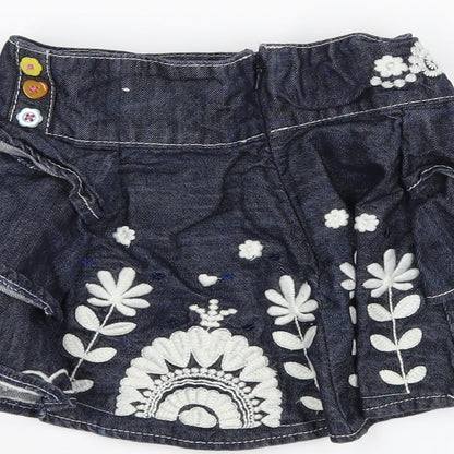 Autograph Girls Blue Floral Denim Pleated Skirt Size 12-18 Months