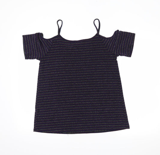 Papaya Womens Purple Striped  Basic Blouse Size 14