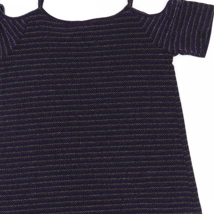 Papaya Womens Purple Striped  Basic Blouse Size 14