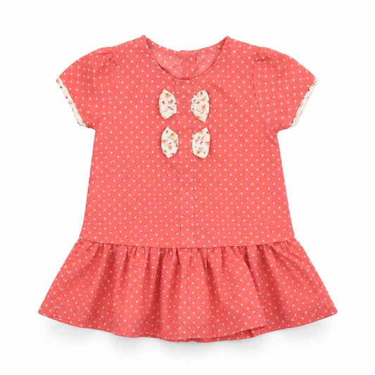 Preworn Girls Pink Spotted  Fit & Flare  Size 12 Months