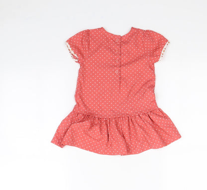 Preworn Girls Pink Spotted  Fit & Flare  Size 12 Months