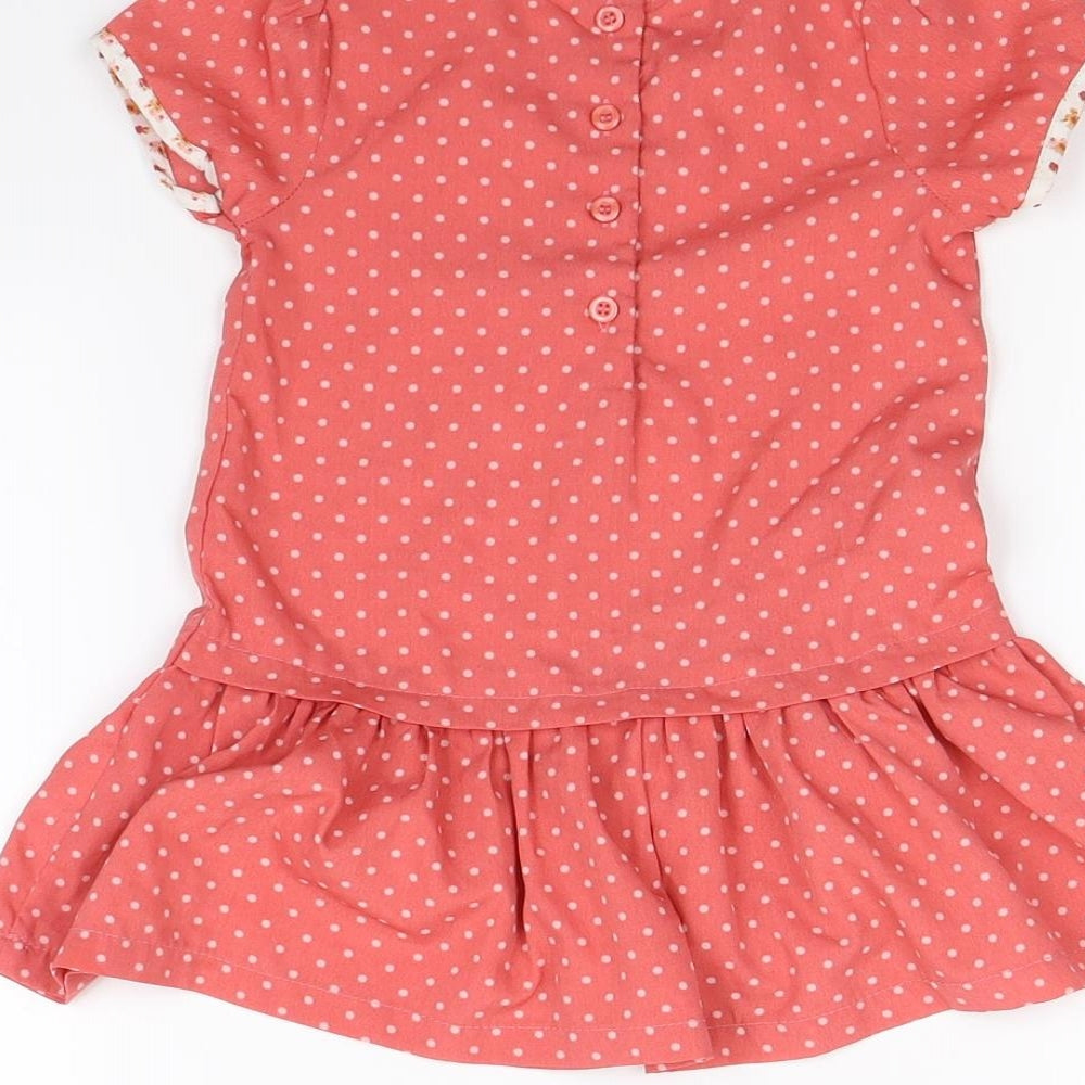 Preworn Girls Pink Spotted  Fit & Flare  Size 12 Months