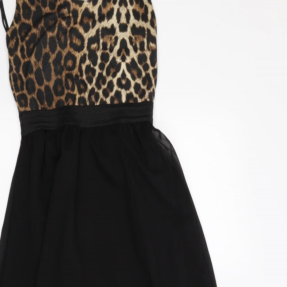 Missguided Womens Beige Animal Print Rayon Fit & Flare  Size S