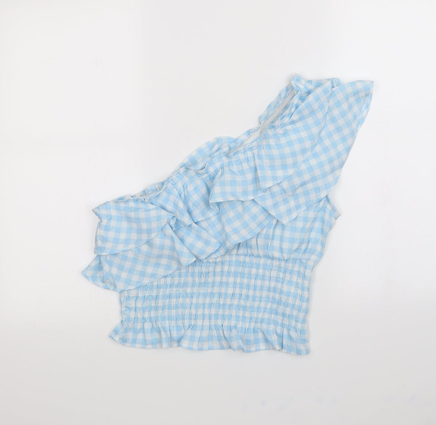 Boohoo Womens Blue Plaid  Basic Blouse Size 14