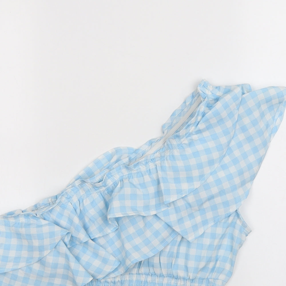 Boohoo Womens Blue Plaid  Basic Blouse Size 14