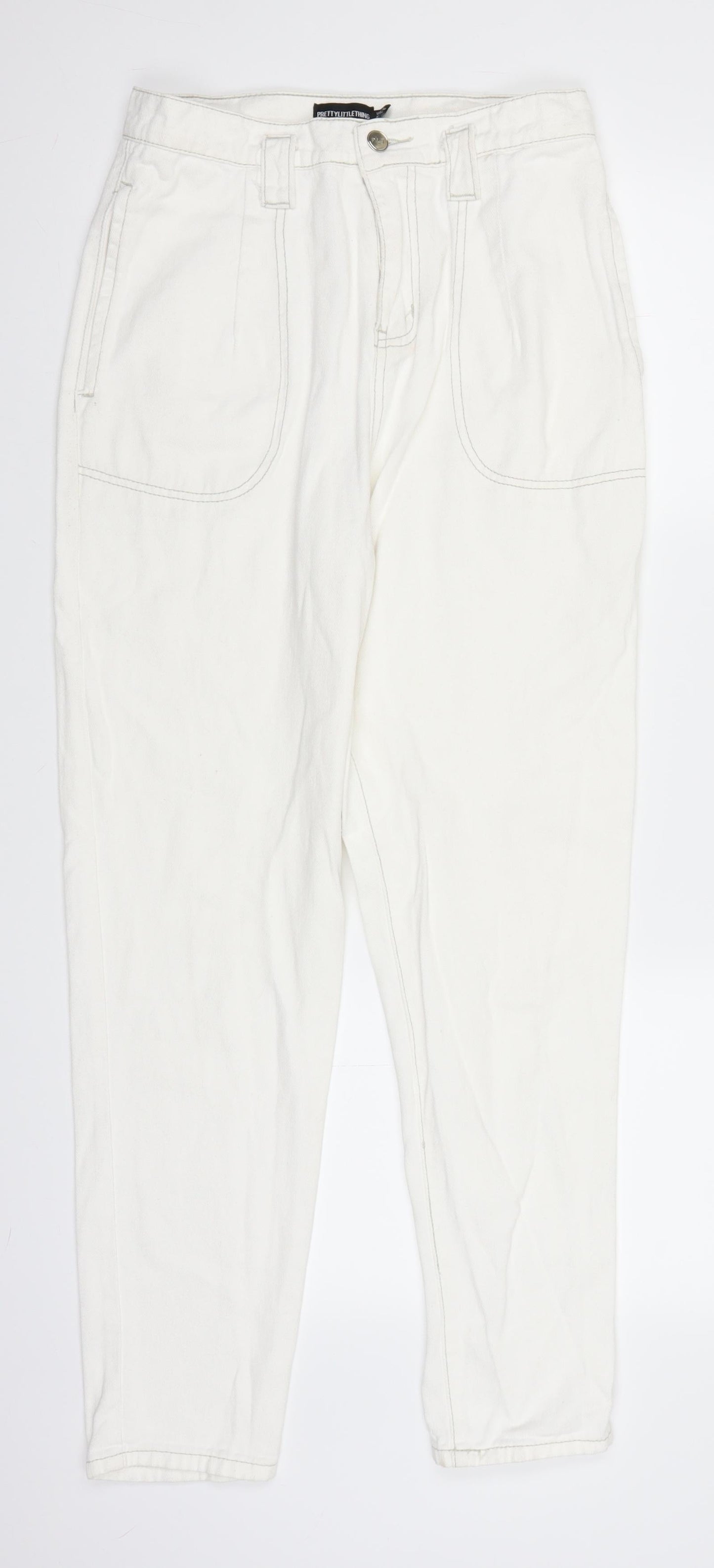 PRETTYLITTLETHING Womens White  Denim Straight Jeans Size 8 L27.5 in