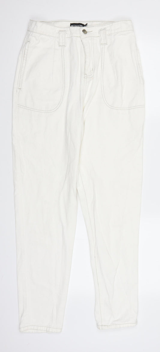 PRETTYLITTLETHING Womens White  Denim Straight Jeans Size 8 L27.5 in