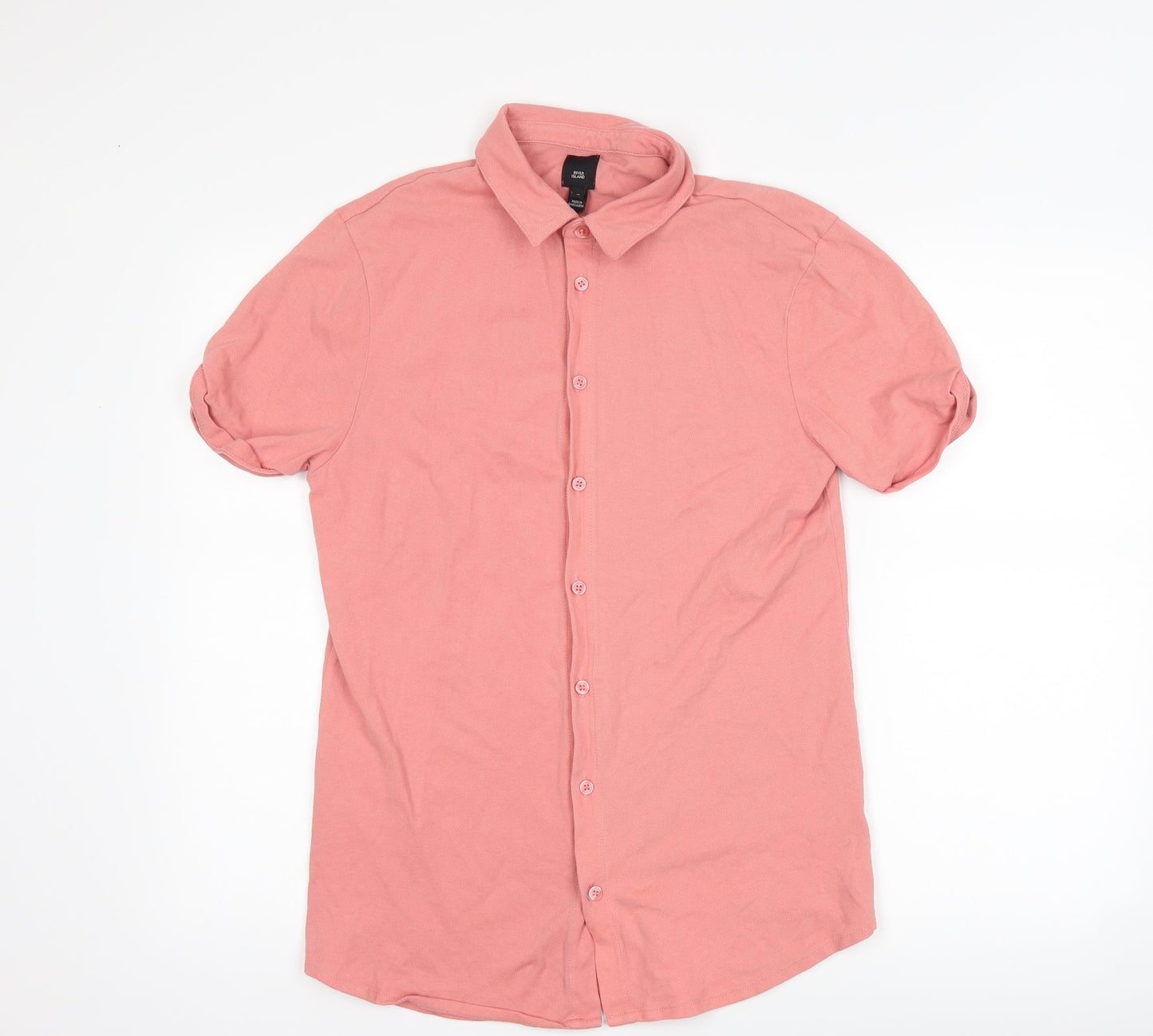 Mens UK Size M River Island Pink  Button-Up Short Sleeve Casual Shirt