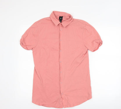 Mens UK Size M River Island Pink  Button-Up Short Sleeve Casual Shirt