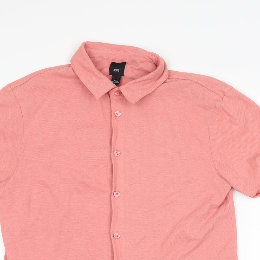 Mens UK Size M River Island Pink  Button-Up Short Sleeve Casual Shirt