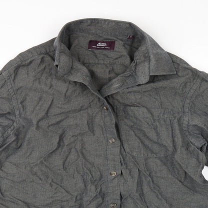 Mens UK Size 16 Marks and Spencer Grey  Button-Up Long Sleeve Casual Shirt