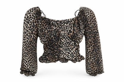 Womens UK Size 4 Topshop Brown Cropped Blouse