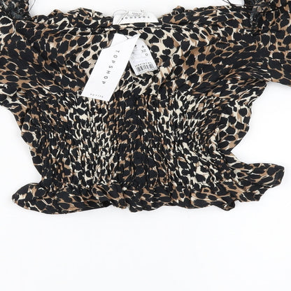 Womens UK Size 4 Topshop Brown Cropped Blouse