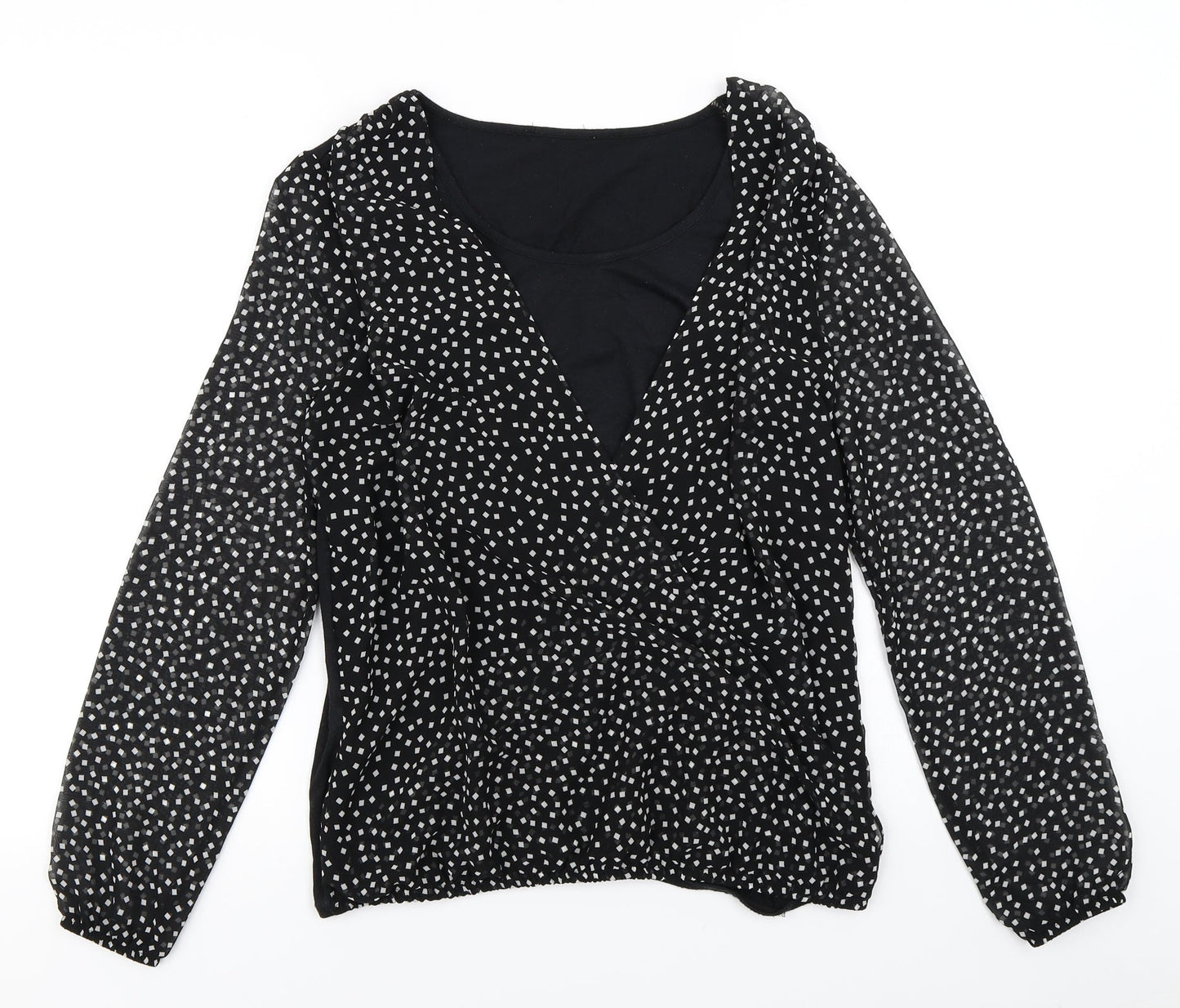 George Womens Black Polka Dot  Basic Blouse Size 10