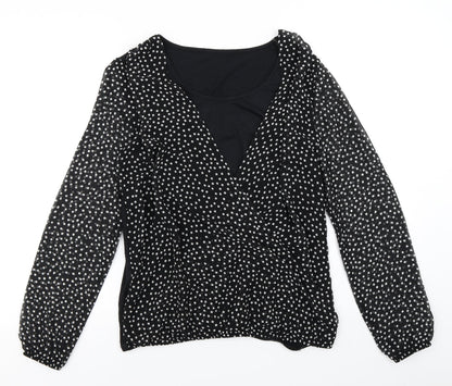George Womens Black Polka Dot  Basic Blouse Size 10