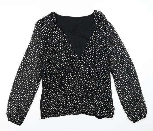 George Womens Black Polka Dot  Basic Blouse Size 10