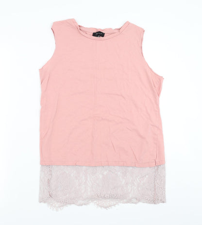 Primark Womens Pink   Basic Tank Size 12  - lace hem