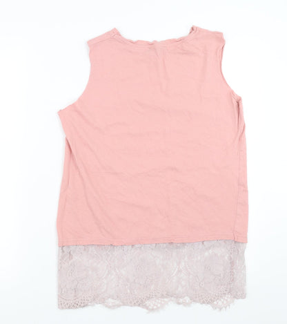 Primark Womens Pink   Basic Tank Size 12  - lace hem