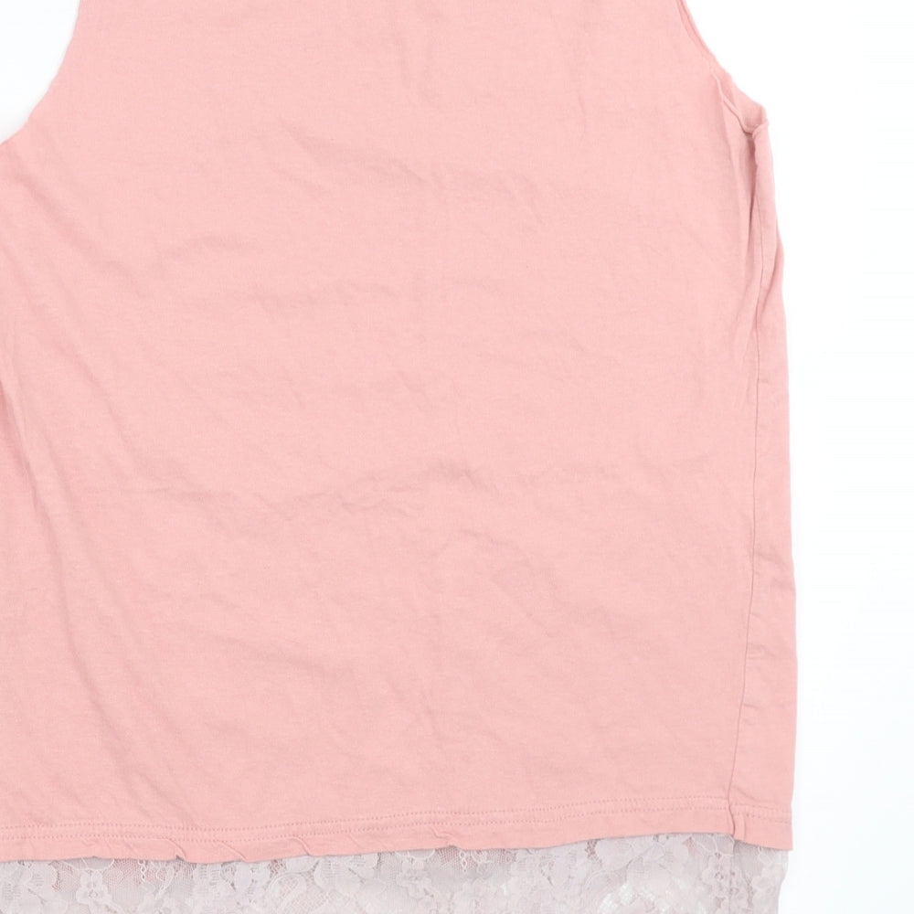 Primark Womens Pink   Basic Tank Size 12  - lace hem