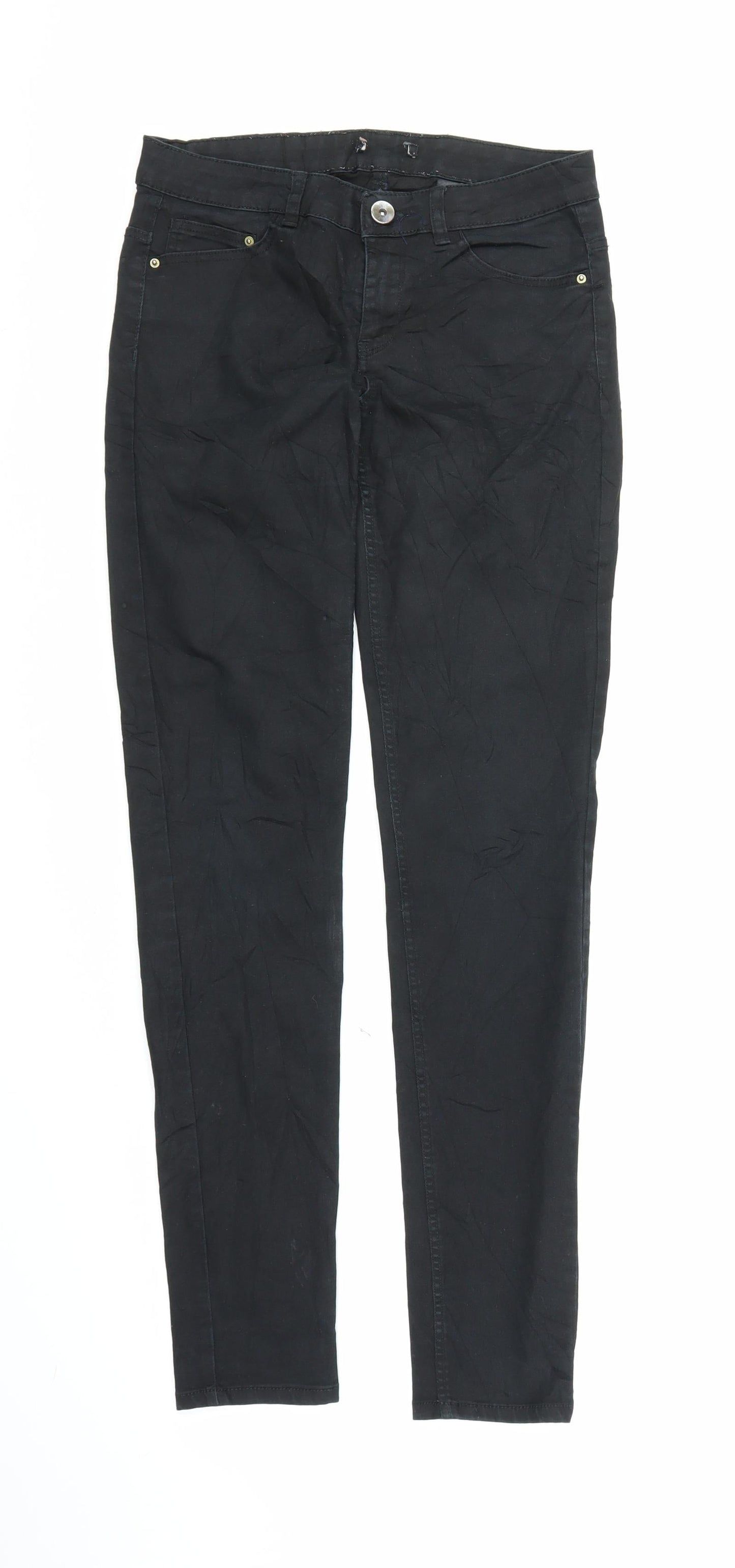 Womens UK Size S Preworn Regular Fit Skinny Black Jeans