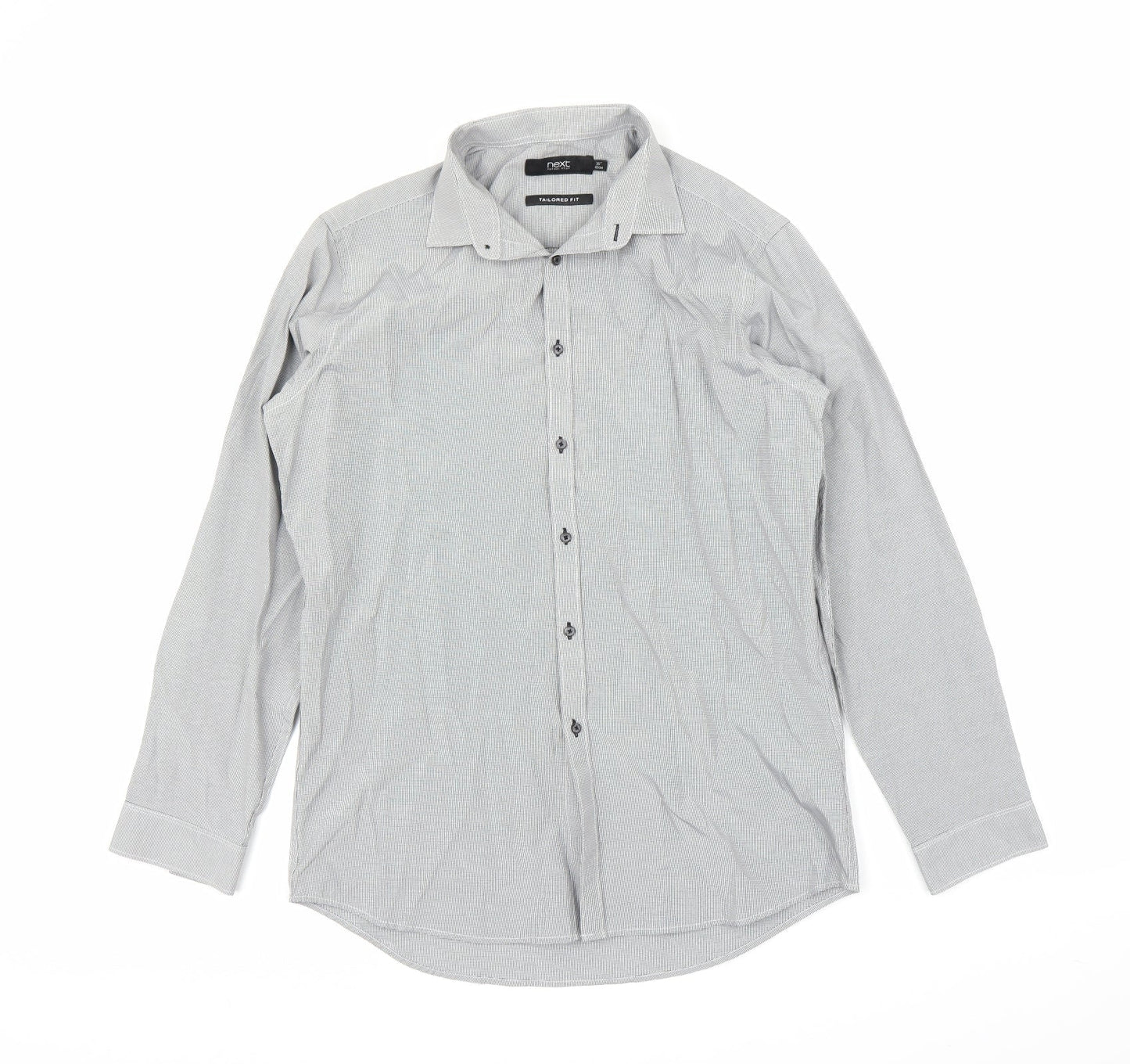 Mens UK Size 16 NEXT Grey  Button-Up Long Sleeve Casual Shirt