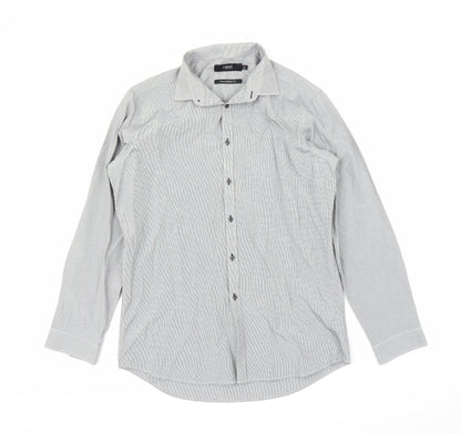 Mens UK Size 16 NEXT Grey  Button-Up Long Sleeve Casual Shirt