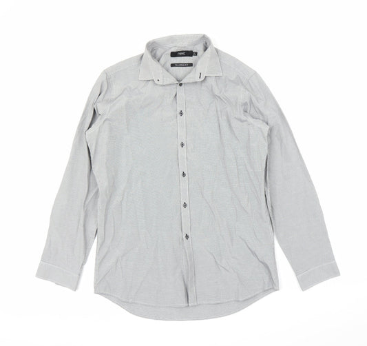 Mens UK Size 16 NEXT Grey  Button-Up Long Sleeve Casual Shirt