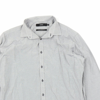 Mens UK Size 16 NEXT Grey  Button-Up Long Sleeve Casual Shirt