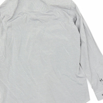 Mens UK Size 16 NEXT Grey  Button-Up Long Sleeve Casual Shirt