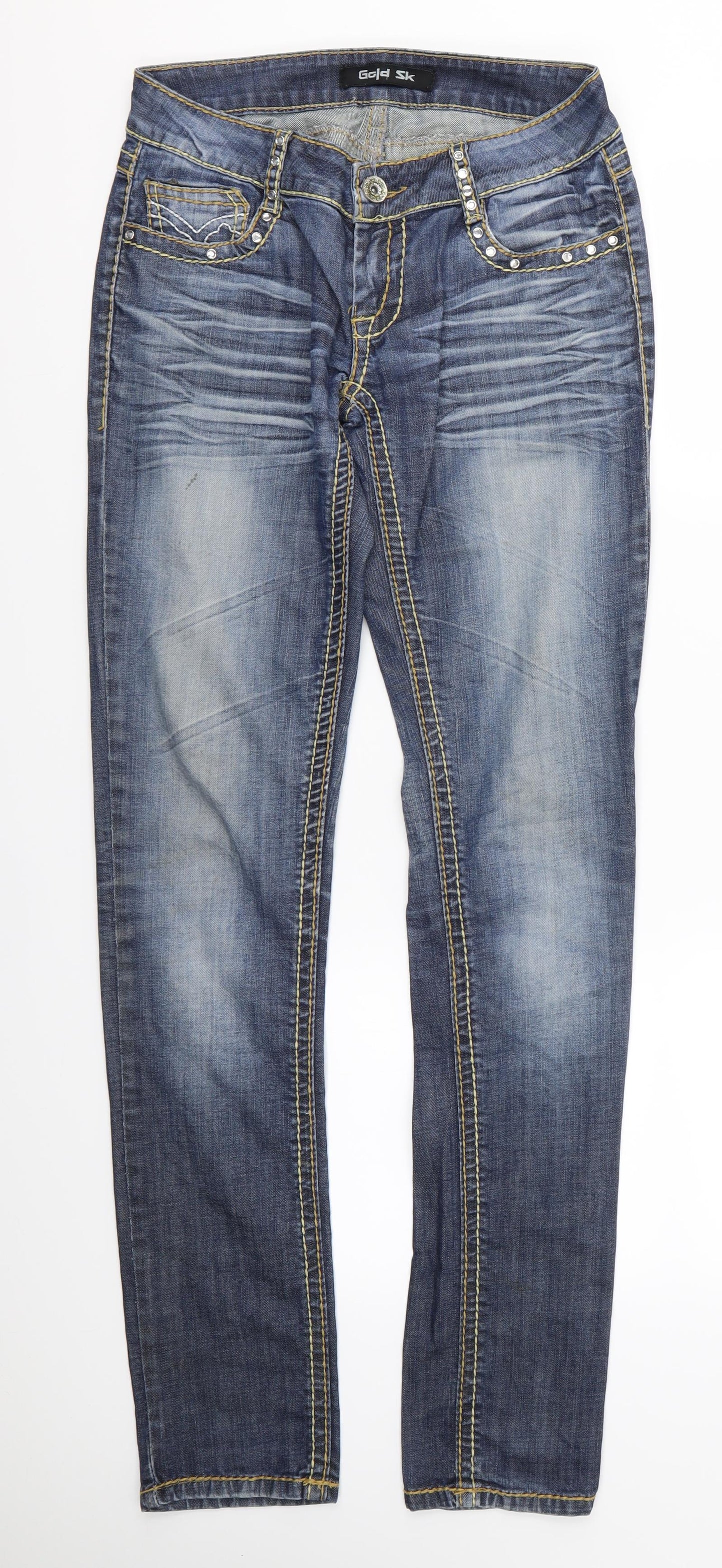 Womens UK Size M Gold SK Regular Fit Skinny Blue Jeans