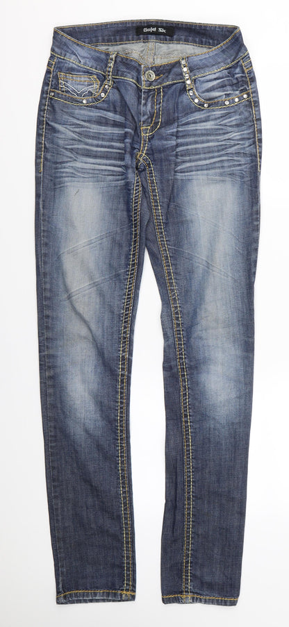 Womens UK Size M Gold SK Regular Fit Skinny Blue Jeans