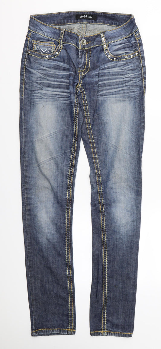 Womens UK Size M Gold SK Regular Fit Skinny Blue Jeans
