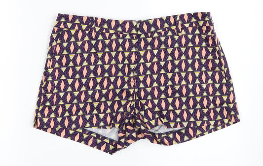H&M Womens Blue Geometric  Hot Pants Shorts Size 38
