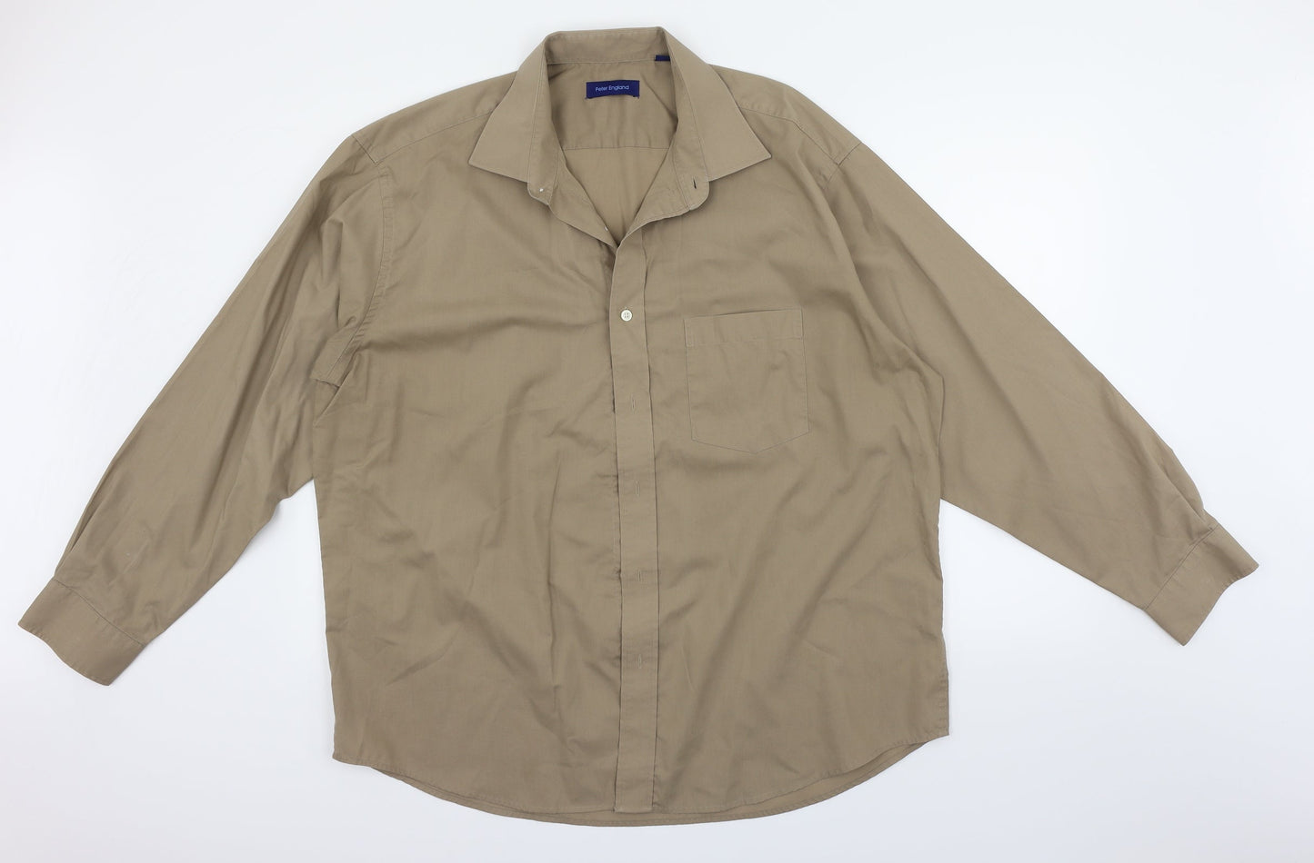 Mens UK Size 18 Peter England Beige  Button-Up Long Sleeve Casual Shirt