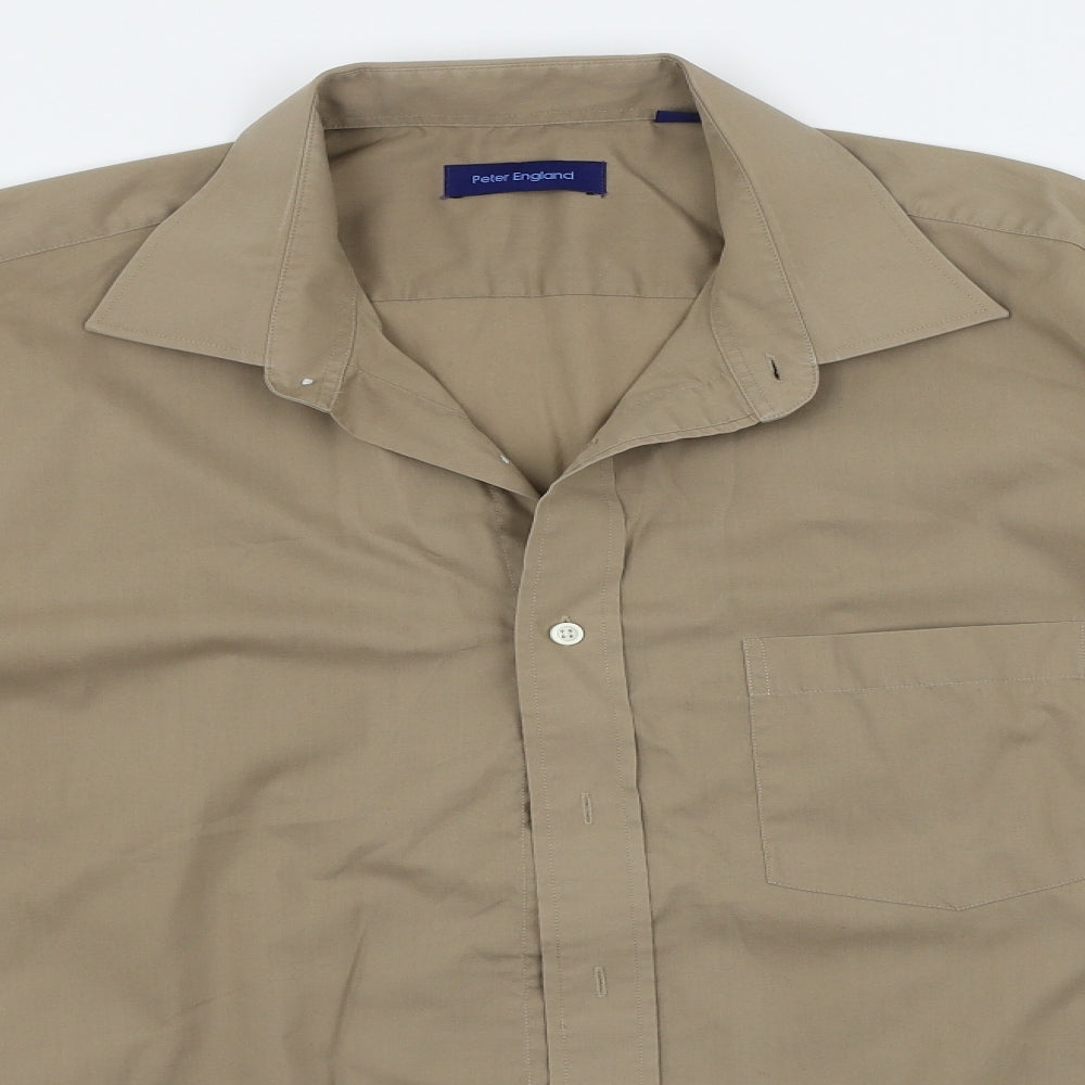 Mens UK Size 18 Peter England Beige  Button-Up Long Sleeve Casual Shirt
