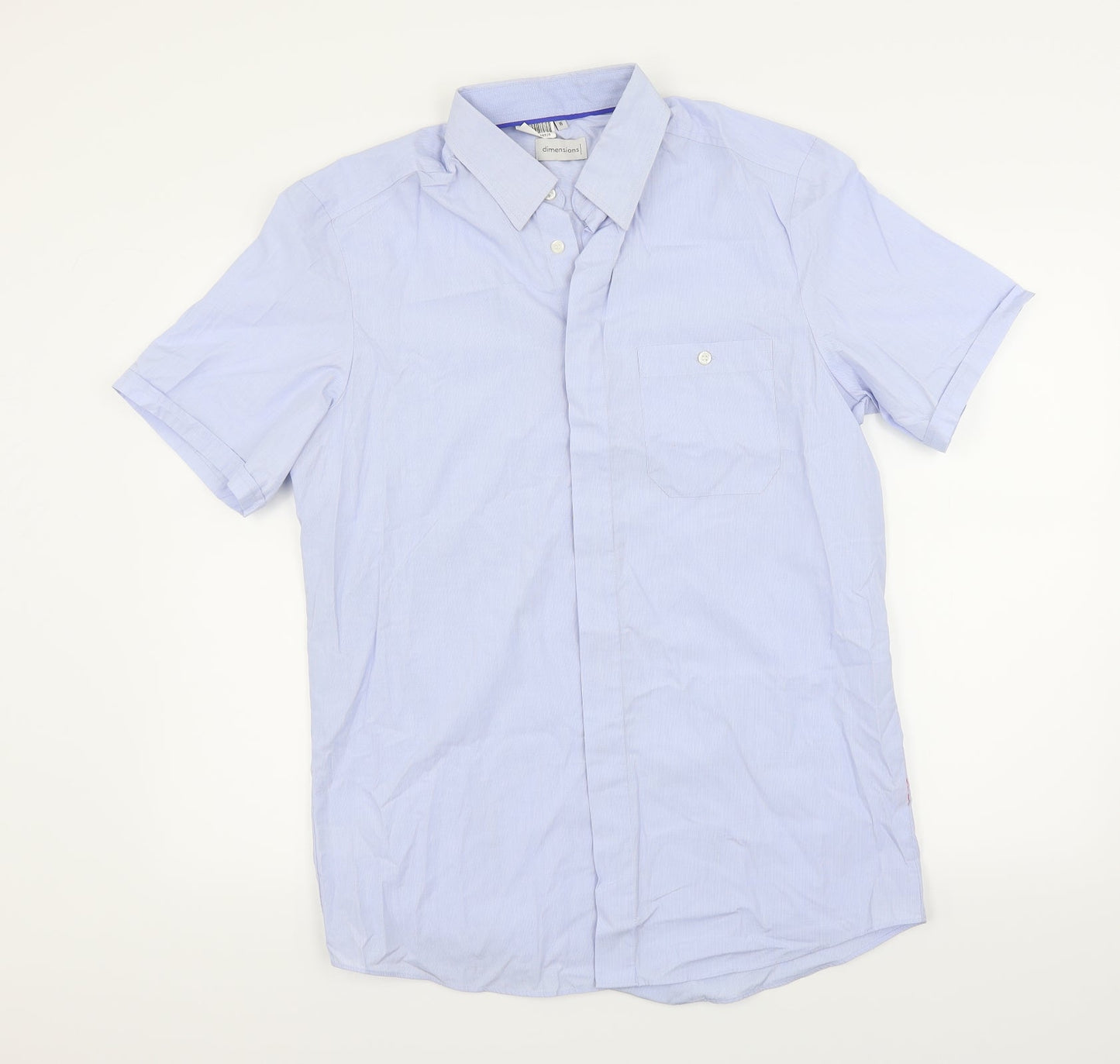 Mens UK Size 16 Dimensions Blue  Button-Up Short Sleeve Casual Shirt