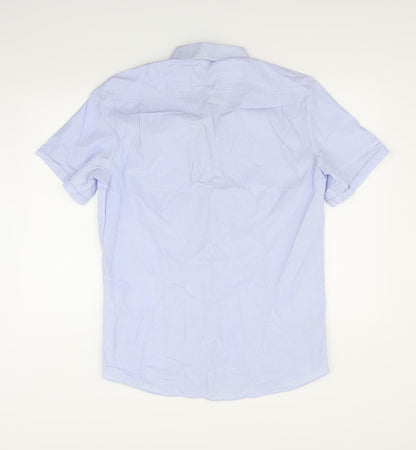 Mens UK Size 16 Dimensions Blue  Button-Up Short Sleeve Casual Shirt