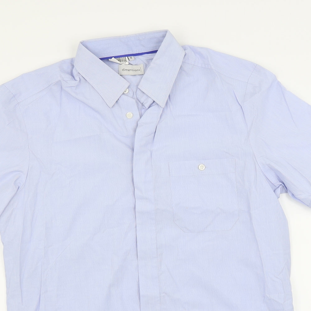 Mens UK Size 16 Dimensions Blue  Button-Up Short Sleeve Casual Shirt
