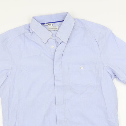 Mens UK Size 16 Dimensions Blue  Button-Up Short Sleeve Casual Shirt