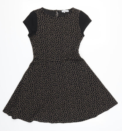 Red Herring Womens Black Animal Print  Skater Dress  Size 10