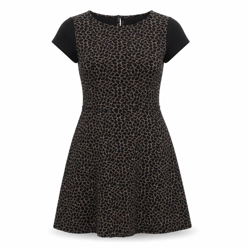 Red Herring Womens Black Animal Print  Skater Dress  Size 10