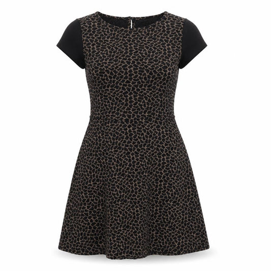 Front view of Red Herring women’s black animal print skater dress, size UK 10